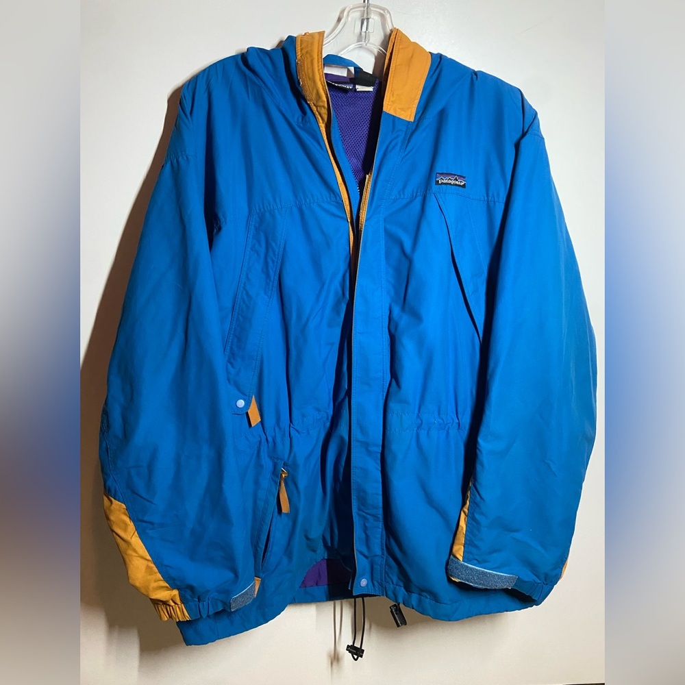 Vintage Patagonia Men's Torentshell Jacket in Blue and Gold